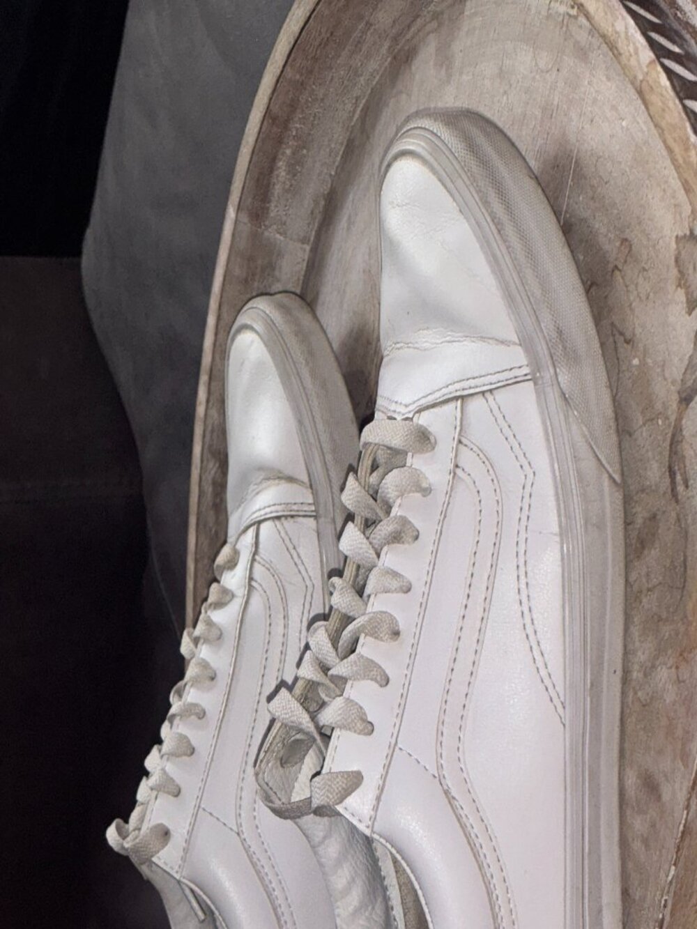 Vans Old Skool White Leather Sneakers – Men's Size 10 - Picture 4 of 8